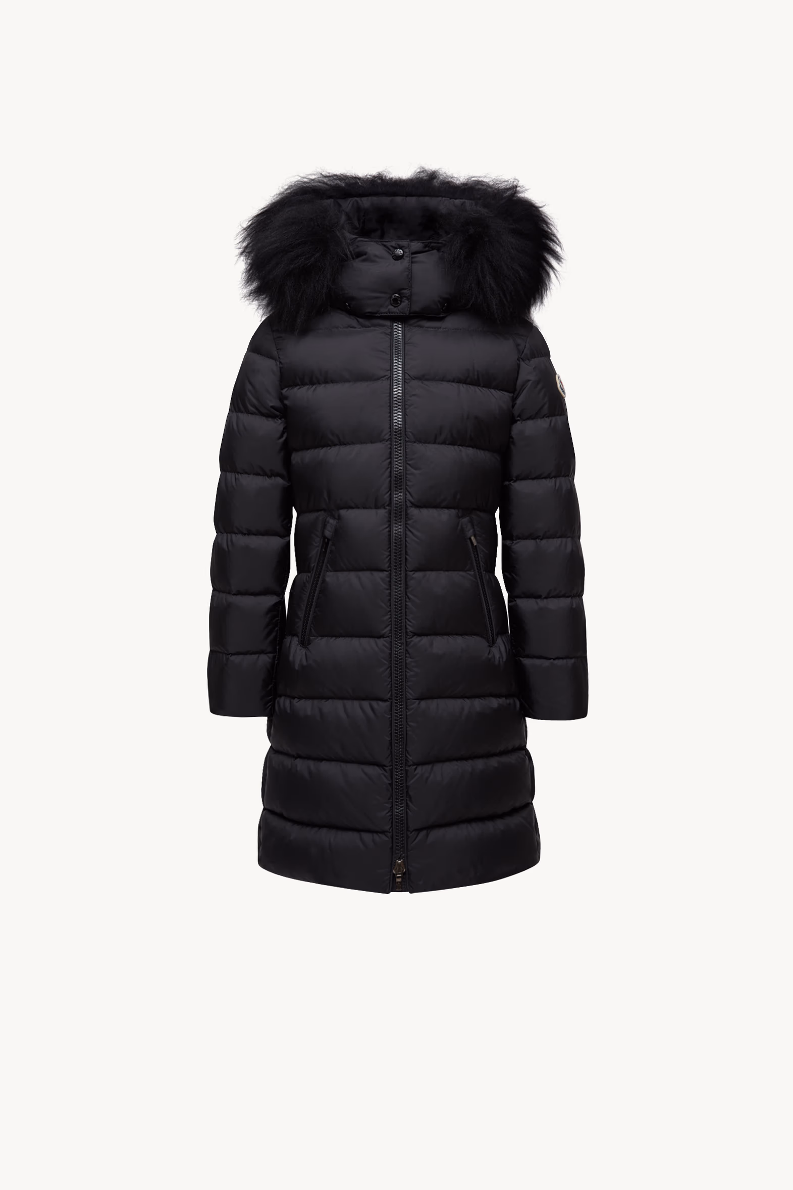 Doudoune à capuche bordée de shearling Abelle Fille Noir Moncler 0